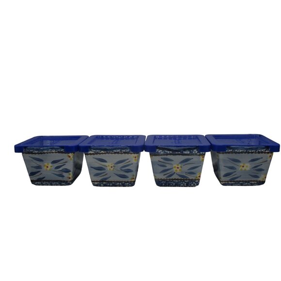 Temp-Tations Other - Temptations Old World Ramekins Bakeware Blue Leaf Set of 4 with Lids 4" x 3"